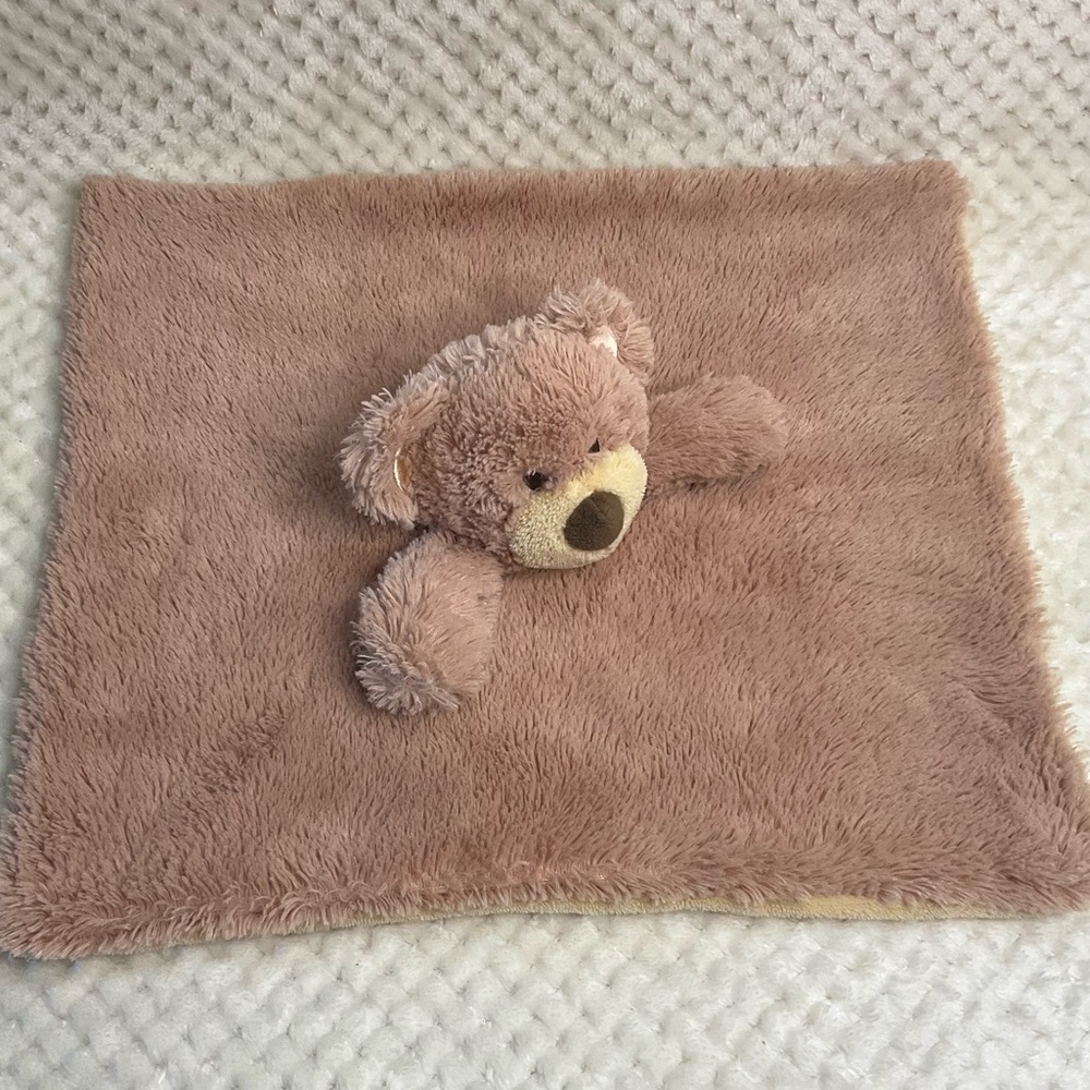 Kellytoy Plush Brown Teddy Bear Lovey with Rattle Inside Security Blanket Toy
